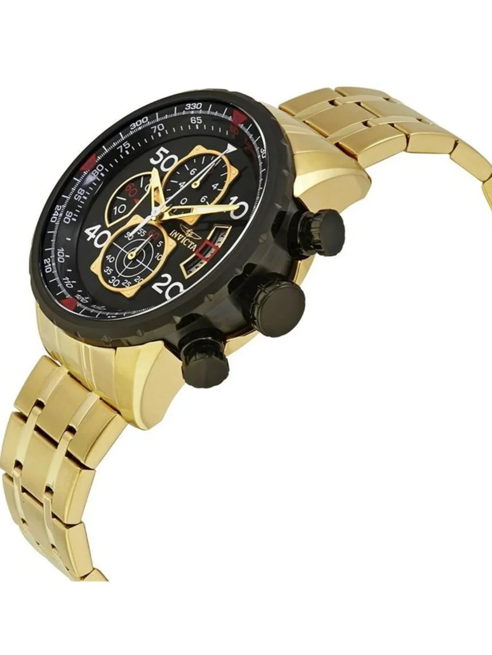 NWT Invicta Aviator Chronograph Black Dial Gold-plated Men's Watch